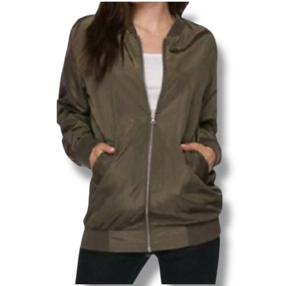 Active USA Nylon Full-Zip Bomber Jacket Women's M Army Green Lightweight Fall - Picture 1 of 8